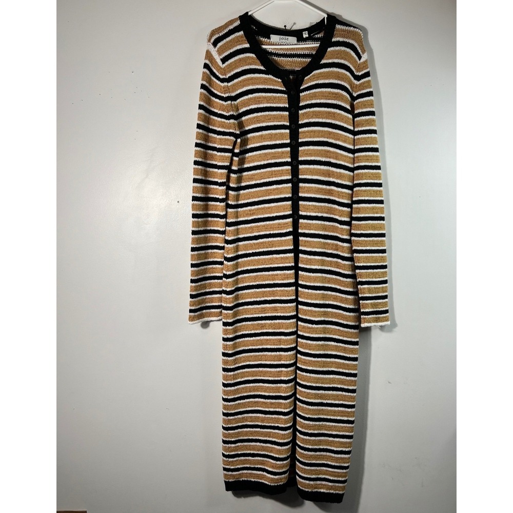 Womens Joie Omer Striped Midi‎ Sweater Dress Cardigan Duster Button XL NWT
